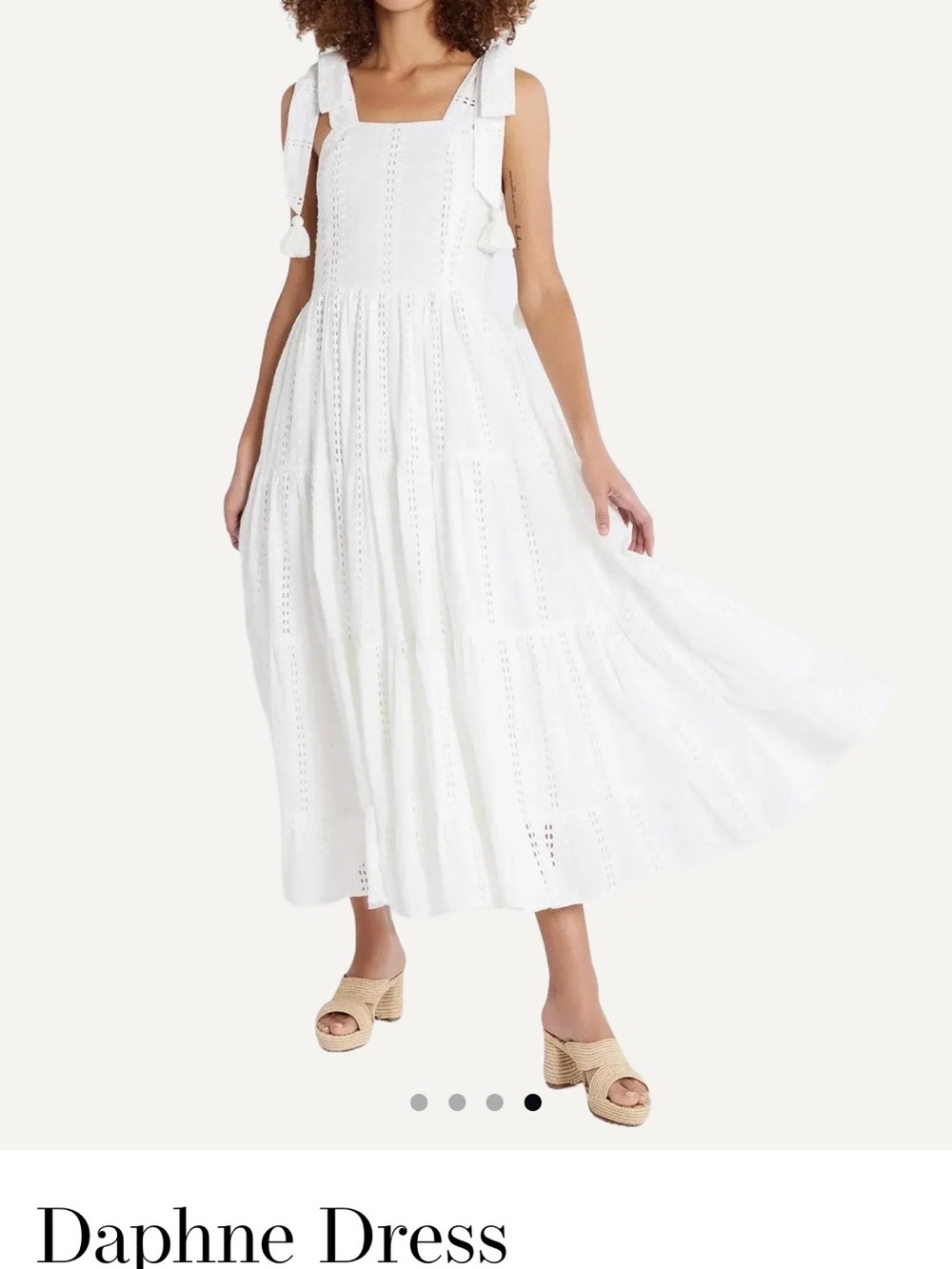 Mille Daphne White Eyelet Midi Dress with Tie Straps
